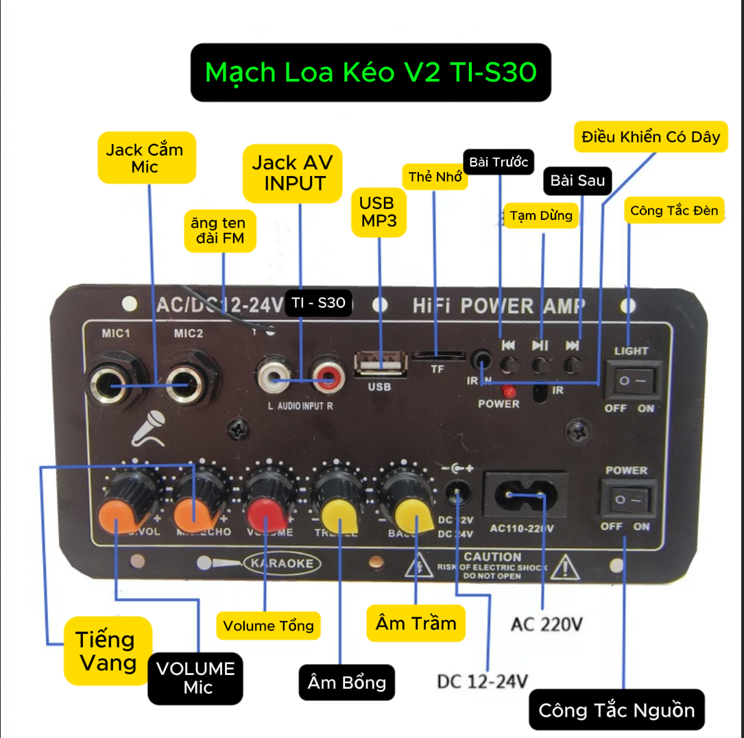 Mạch Loa Kéo Di Động Có USB/TF/FM/BLUEtooth 5.4 Chuyên Dùng V2 - 1 Cái