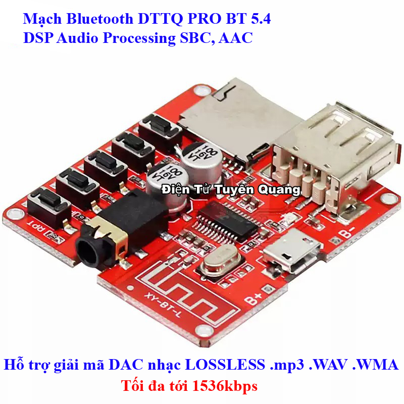 Mạch Giải Mã USB/TF/BLUETOOTH DTTQ PRO BT 5.4  Tiếng Việt Miếng Vuông Đỏ - 1 Cái